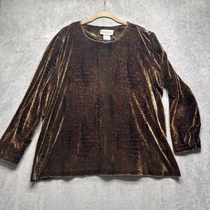 Brown gold velvet burnout top long sleeve shimmer holiday womens xl petite